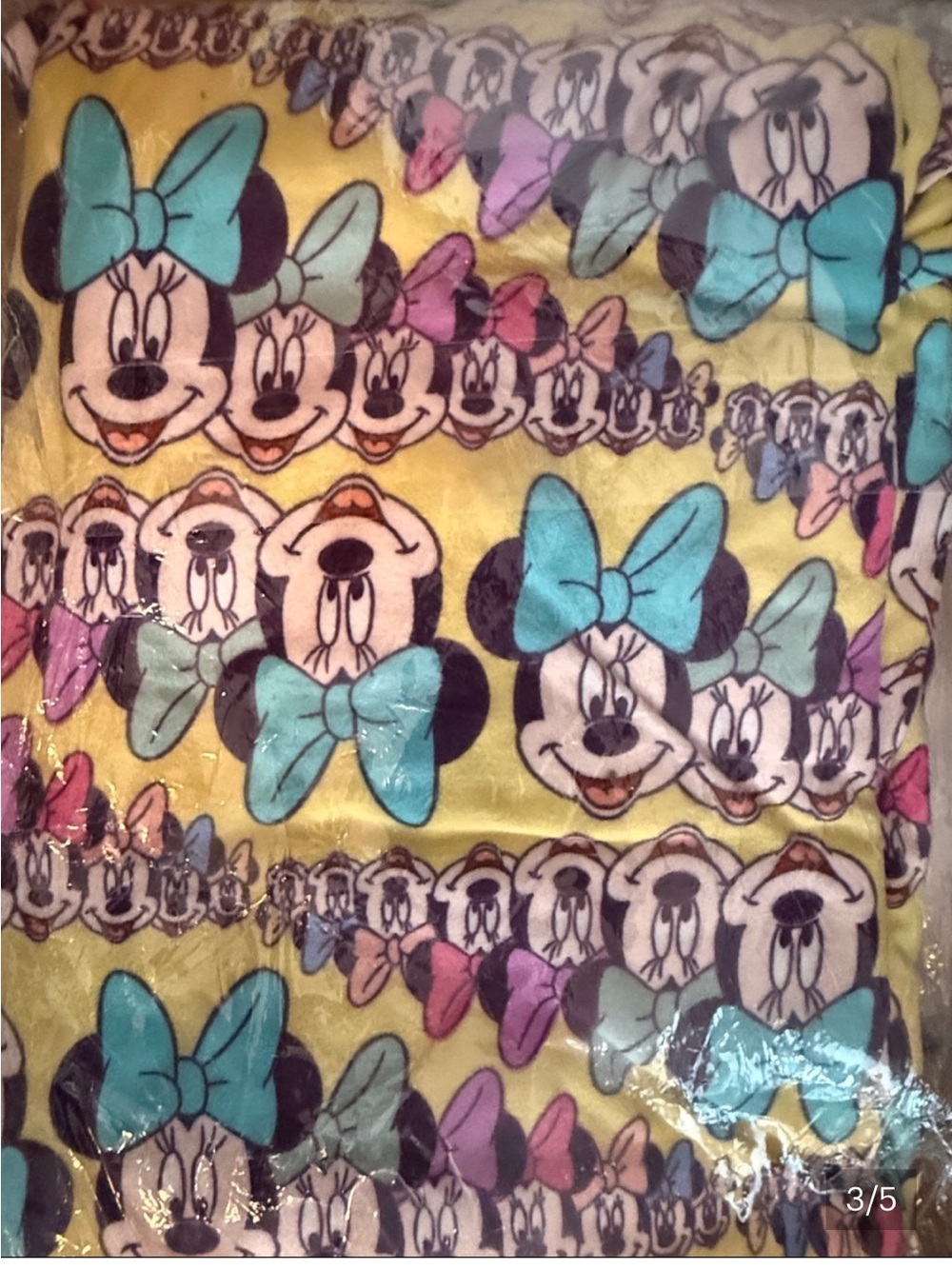 LuLaRoe Yellow Minnie Mouse Print Leggings with Teal Bows - Picture 5 of 5